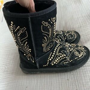 Suede Embellished Black Boots with Gold Accents
